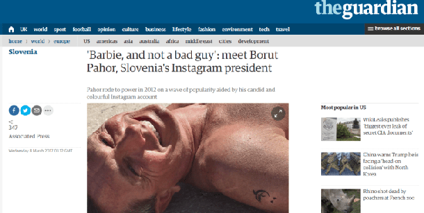 Predsednik kot zvezda instagrama in Barbika v britanskem Guardianu