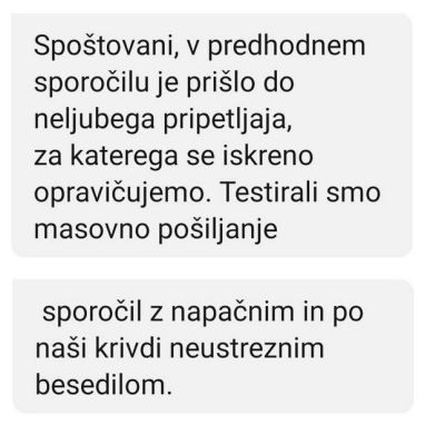 Opravičilo po testnem SMS-sporočilu 