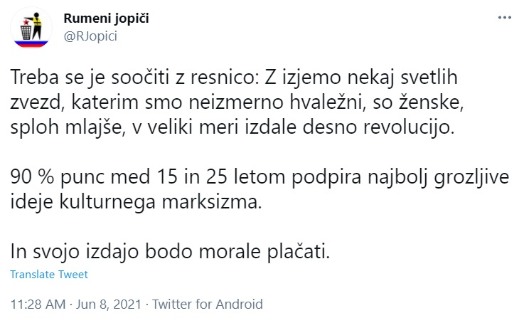 Punce bodo plačale za izdajo, ker verjamejo v (fiktivni) kulturni marksizem