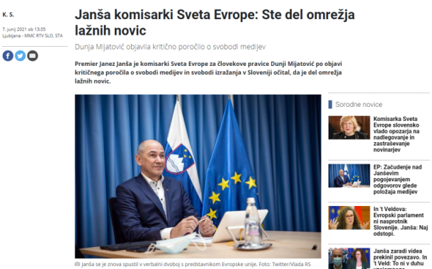 MMC RTV Slovenija poroča o Janševem žaljivem odzivu