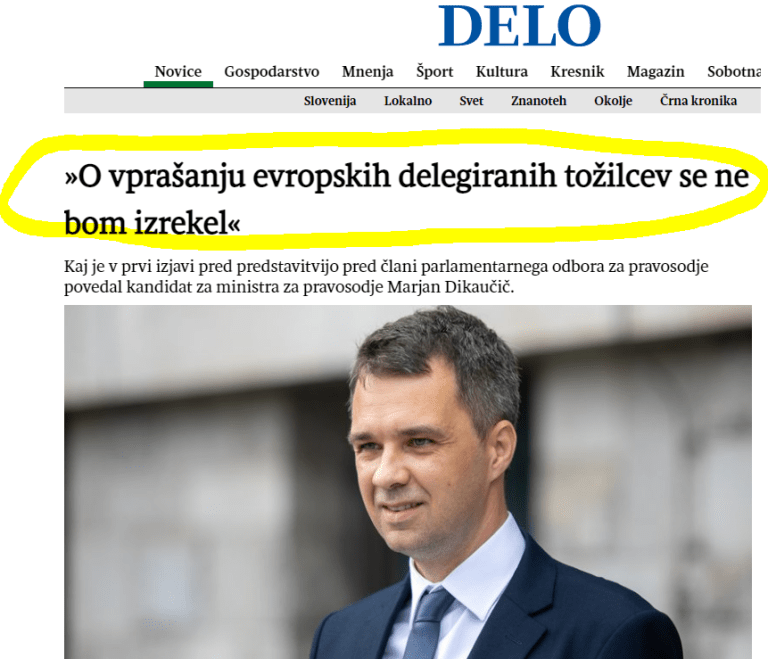 Naslovni poudarek Dela: kandidat se je izognil kritiki posega v avtonomijo tožilcev