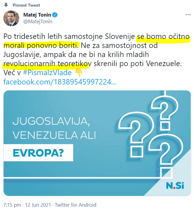 Tvit predsednika NSi