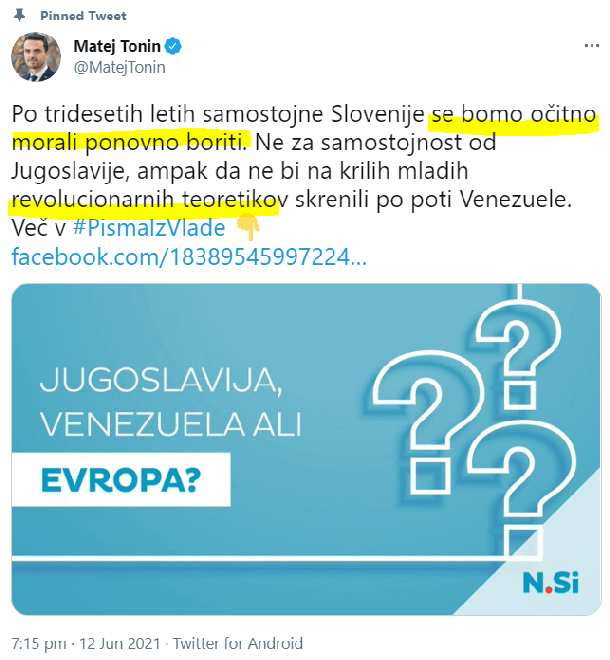 Tvit predsednika NSi