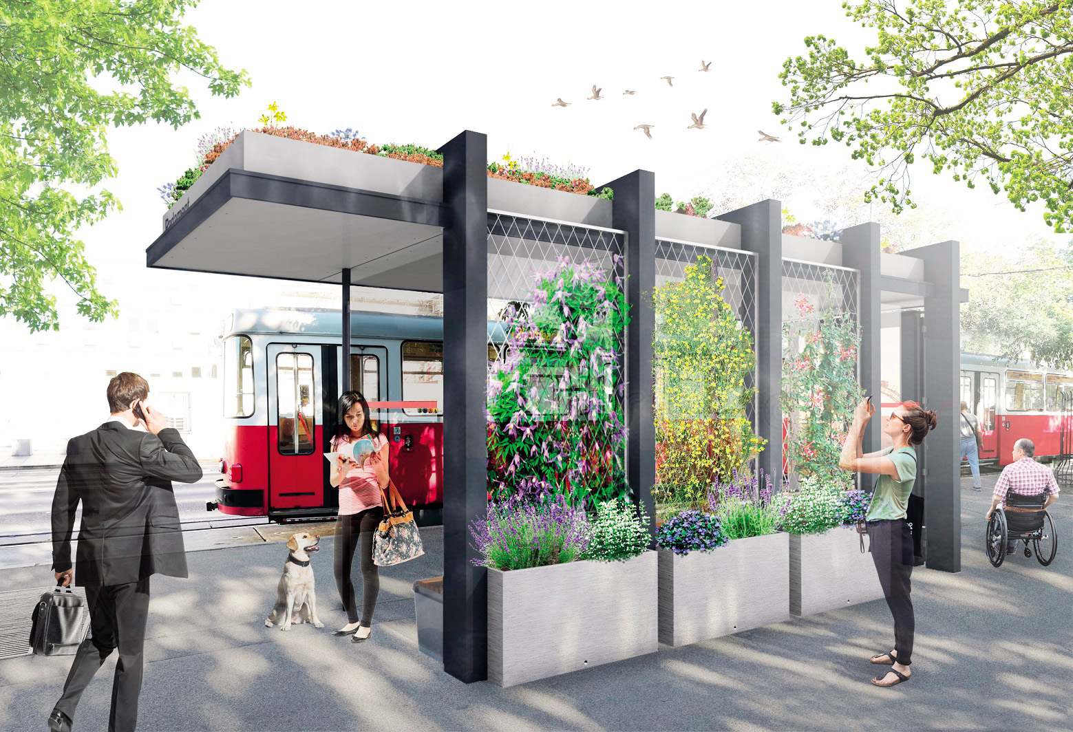 Dunajska javna podjetja poizkušajo svojo infrastrukturo izkoristiti za ozelenjevanje mesta - kot na primer avtobusne postaje.