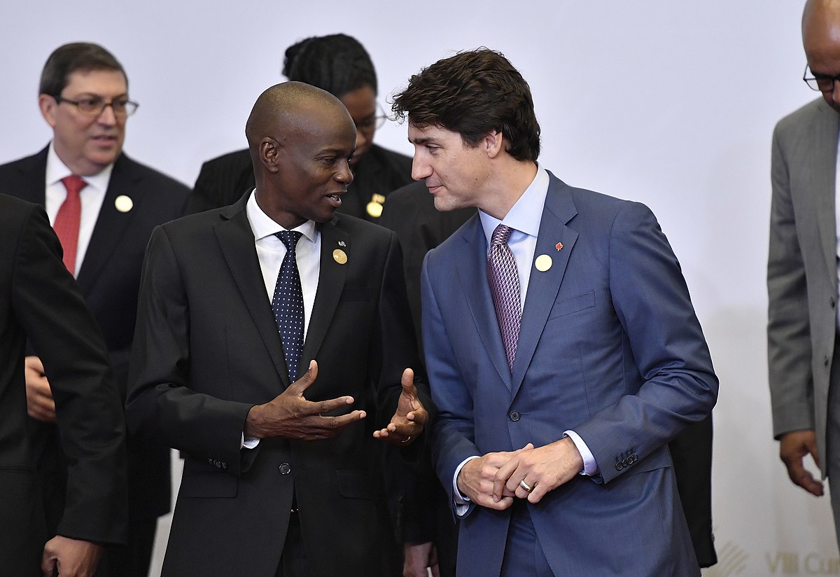 Jovenel Moïse with Justin Trudeau in Lima, PeruDate 14 April 2018, 14:16Source https://www.flickr.com/photos/cancilleriadeperu/40563706515/Author Ministerio de Relaciones Exteriores from Perú