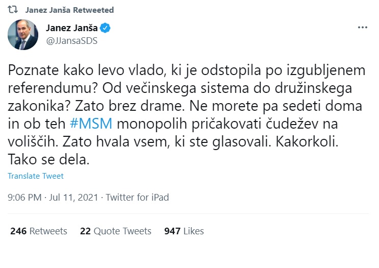 Janša: »Ne morete sedeti doma in pričakovati čudežev na voliščih«