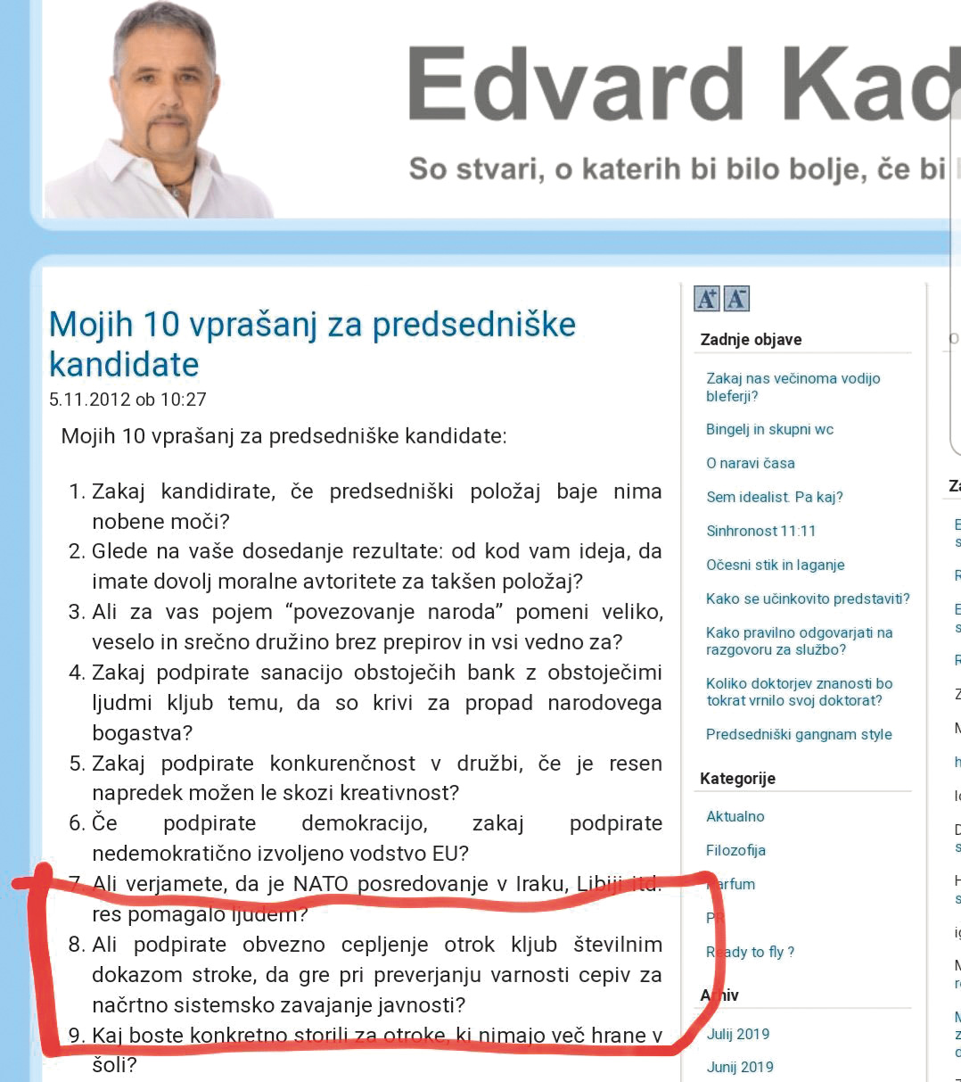 Objava vodje oglaševalske akcije za cepljenje, ko je cepljenju še nasprotoval