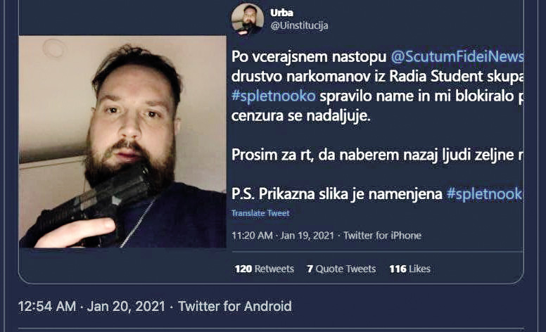 Neonacist Urban Purgar s pištolo.