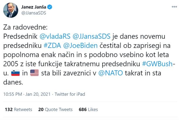 Zapis Janeza Janše na Twitterju 