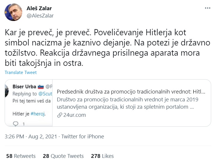 Tvit nekdanjega pravosodnega ministra