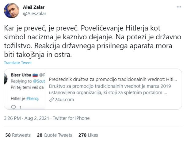 Tvit nekdanjega pravosodnega ministra