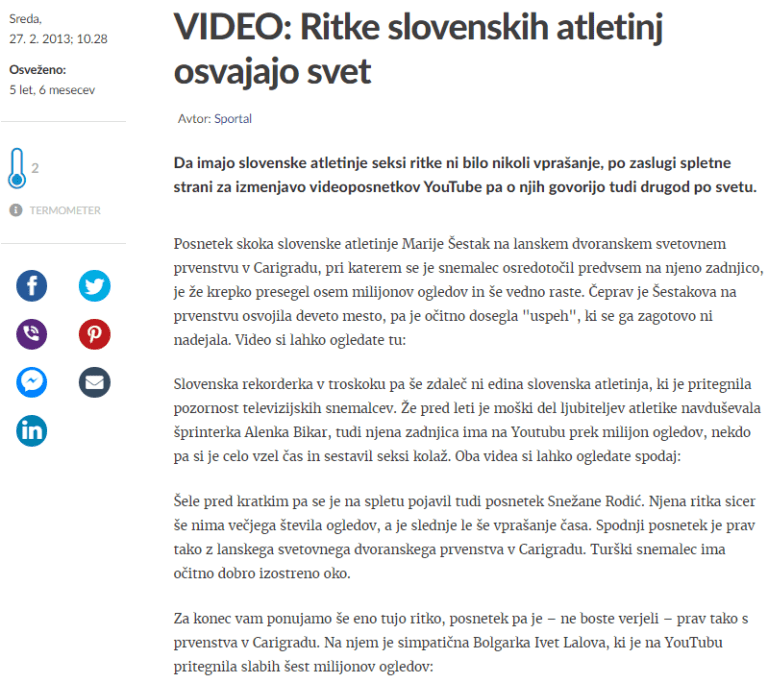 Siol o seksi ritkah slovenskih atletinj