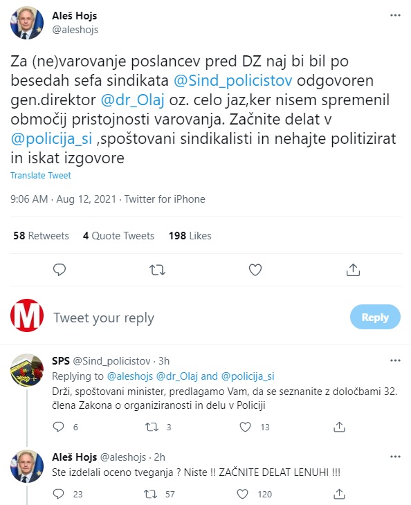 Notranji minister in nivo njegovega besednjaka