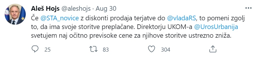 Tvit ministra za notranje zadeve Aleša Hojsa