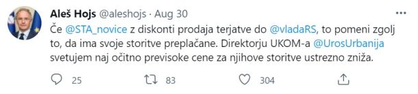 Tvit ministra za notranje zadeve Aleša Hojsa