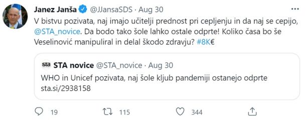 Tvit predsednika vlade Janeza Janše