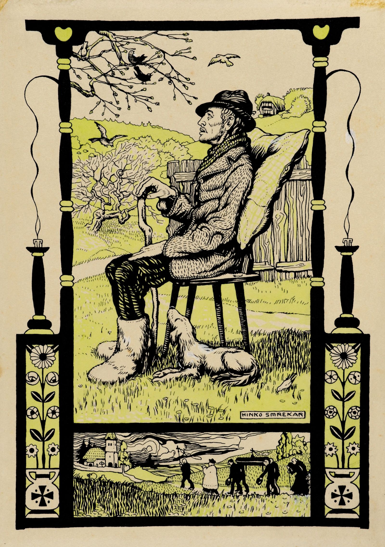 Prišla bo pomlad (1911), ena izmed šestih razglednic, ki jih je Smrekar narisal v t. i. vesnanskem slogu.