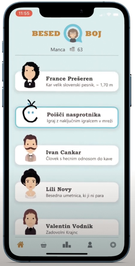 V Besedoboju uporabniki izberejo književnika, s katerim bi radi tekmovali, in z njim tudi poklepetajo