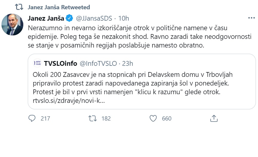 Janšev današnji tvit
