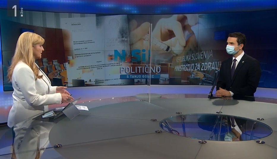 Voditeljica Tanja Gobec in predsednik NSi Matej Tonin