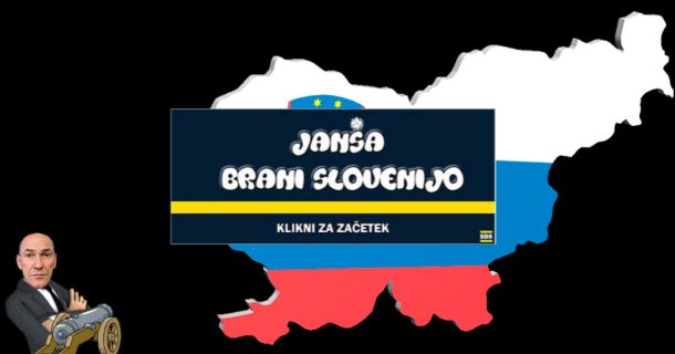 Začetek računalniške igre Janša brani Slovenijo