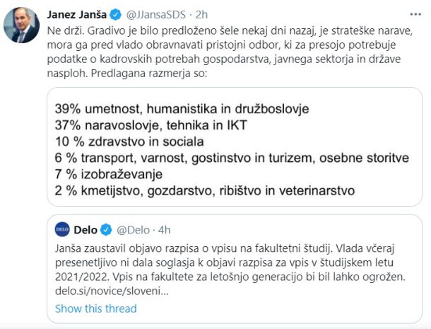 Janšev današnji tvit