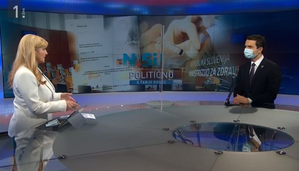 Voditeljica Tanja Gobec in predsednik NSi Matej Tonin