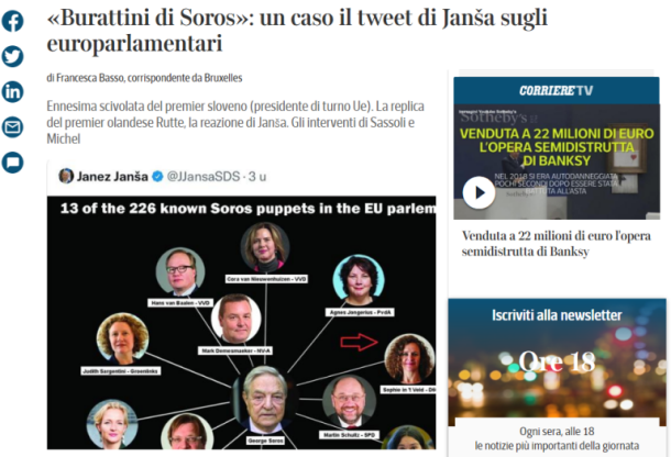 Italijanski Corriere della Serra o Janševih žalitvah in Sorosovih lutkah