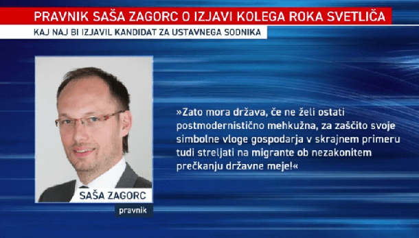 Grafika v prispevku POP TV: natančen Zagorčev citat izjave kandidata za ustavnega sodnika