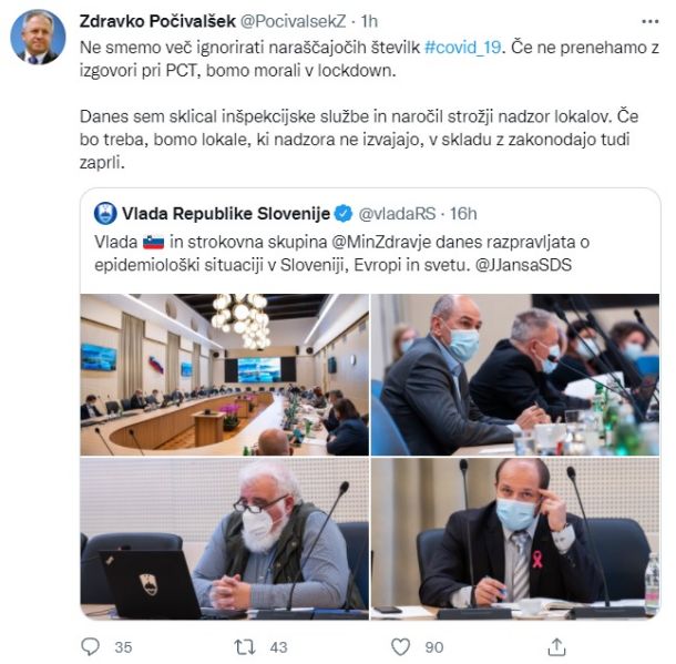 Počivalškov zapis na Twitterju