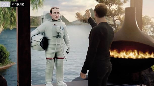 Mark Zuckerberg in njegov digitalni avatar na virtualni predstavitvi metaverzuma, interneta jutrišnjega dne.