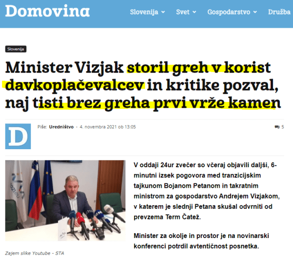 Indikativen naslov portala Domovina, ki je sicer blizu Novi Sloveniji