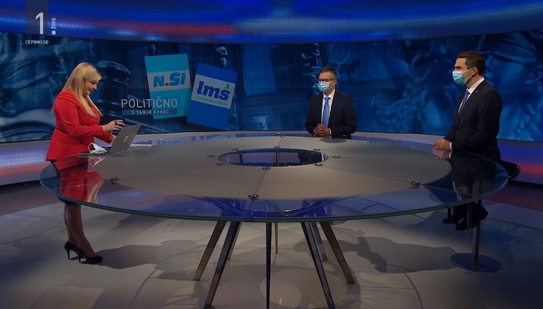Marjan Šarec in Matej Tonin v oddaji Politično s Tanjo Gobec