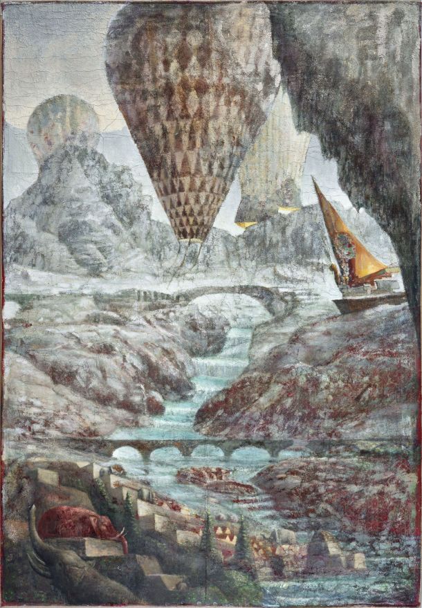 Marko Jakše, Umirajoči slon, 2010–13, mešana tehnika na tepihu, 225 X 153 cm 