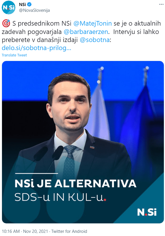 Nova Slovenija se je razglasila za alternativo SDS