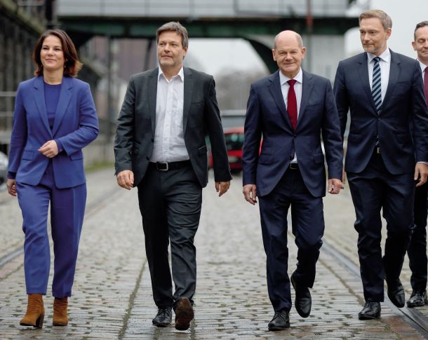 Annalena Baerbock, Robert Habeck, Olaf Scholz in Christian Lindner