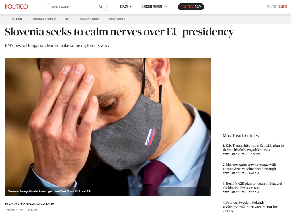 Naslov članka v časniku Politico