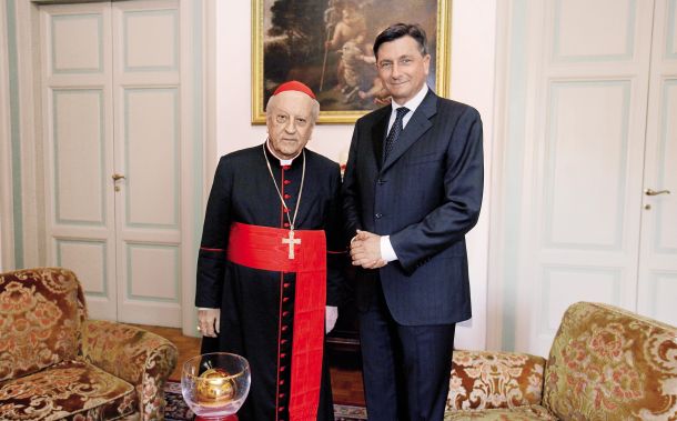 orut Pahor na obisku pri kardinalu Francu Rodetu v Vatikanu leta 2013