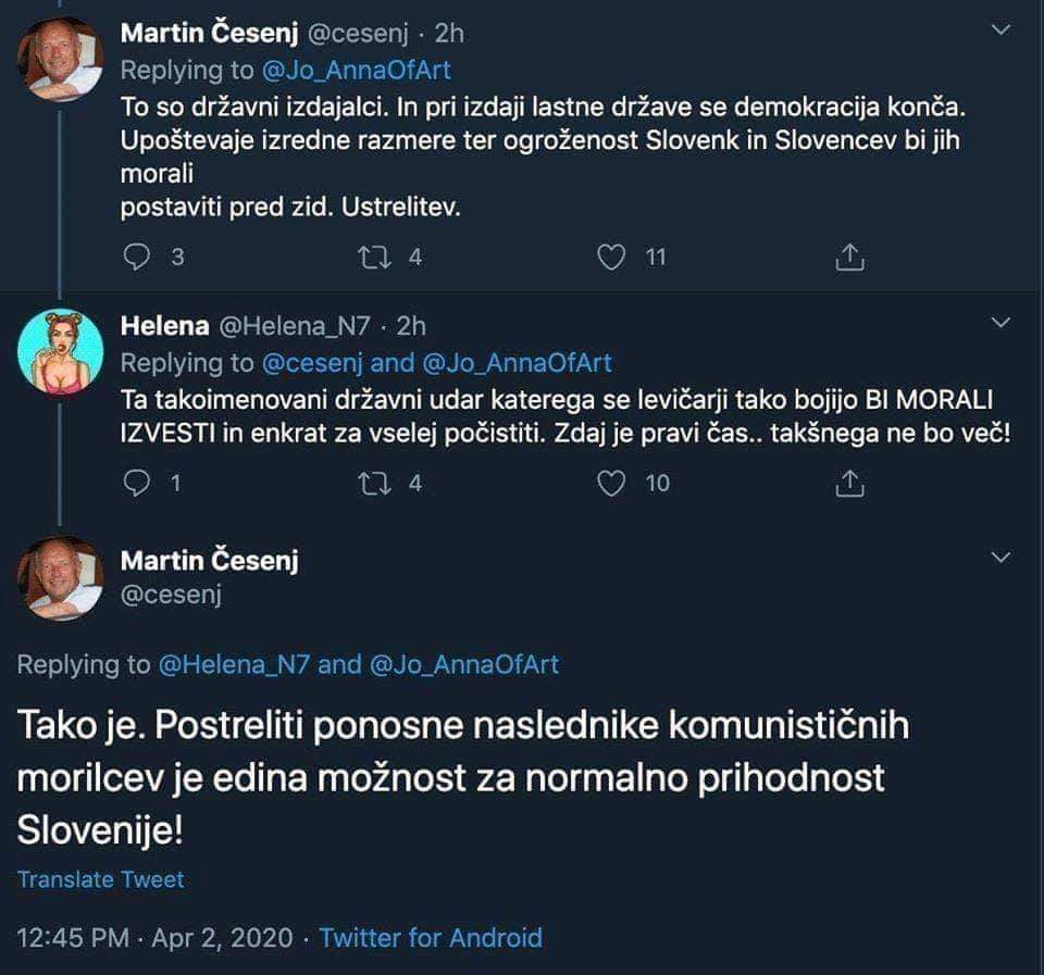 Primer sovražnih tvitov Martina Česnja