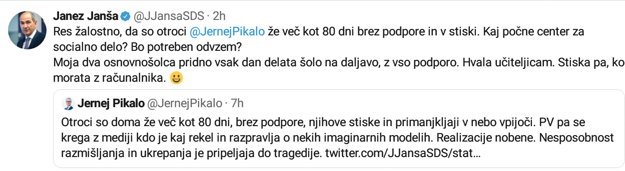 Janša bi prejšnjemu ministru za šolstvo odvzel otroke, krivdo za genocid v Srebrenici je pripisal komunizmu, starše, ki so v Zasavju zahtevali, da njihove otroke spustijo v šole, pa je obtožil širjenja epidemije