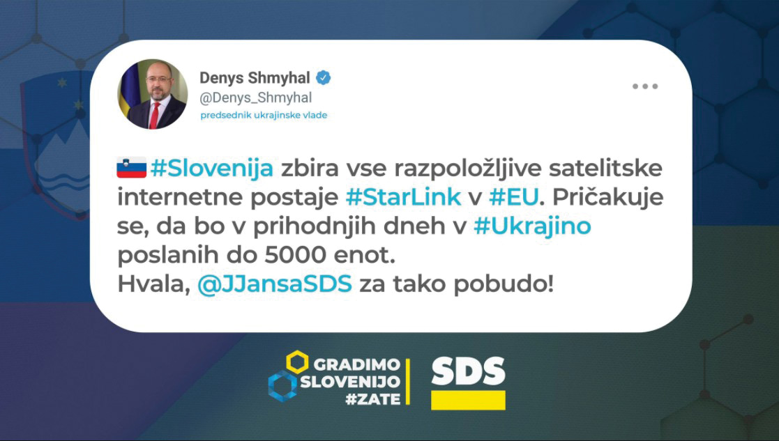 Akciji zbiranja Starlinkovih satelitskih sprejemnikov, ki bodo potovali v Ukrajino, se je pridružila tudi stranka SDS. Gre za človekljubno potezo ali za sredstvo samopromocije?