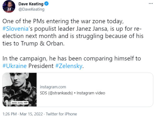 Keating in njegov tvit o Janši