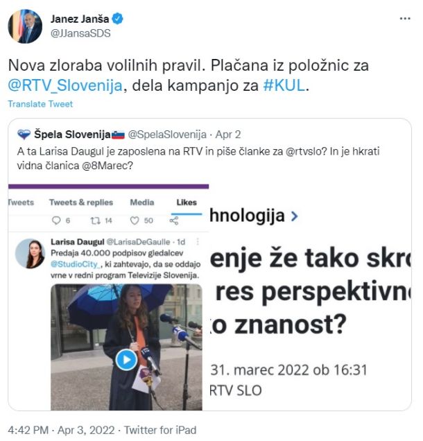 Še en žaljiv zapis predsednika vlade in SDS Janeza Janše