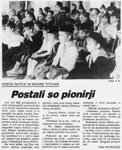 Članek Vide Petrovčič, jr., v Zboru občanov, glasilu SZDL Ljubljana Bežigrad, leta 1982