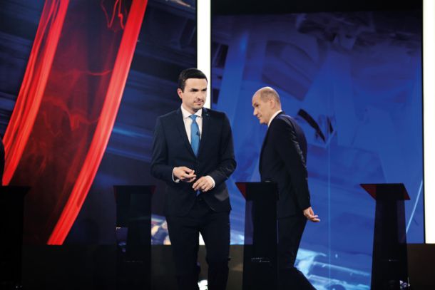 Predsednika strank, ki želita prepovedati Levico: Matej Tonin (NSi) in Janez Janša (SDS)