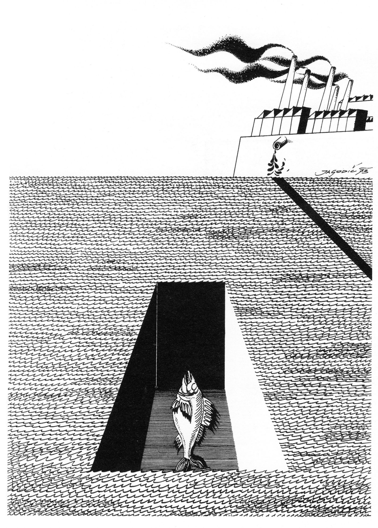 Pogreb ribe, satirična risba, 1973