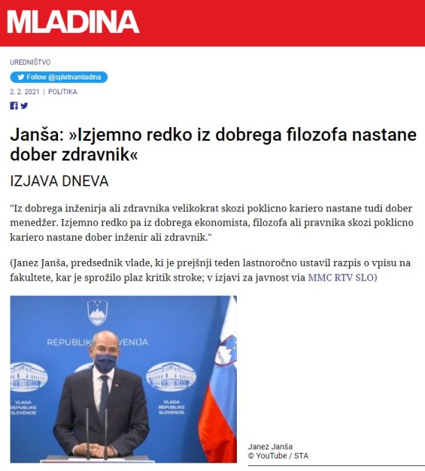 Janša o odvečnosti filozofov in potrebnosti zdravnikov