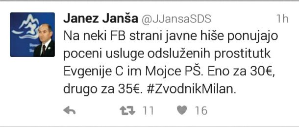 Inkriminirajoči twit Janeza Janše