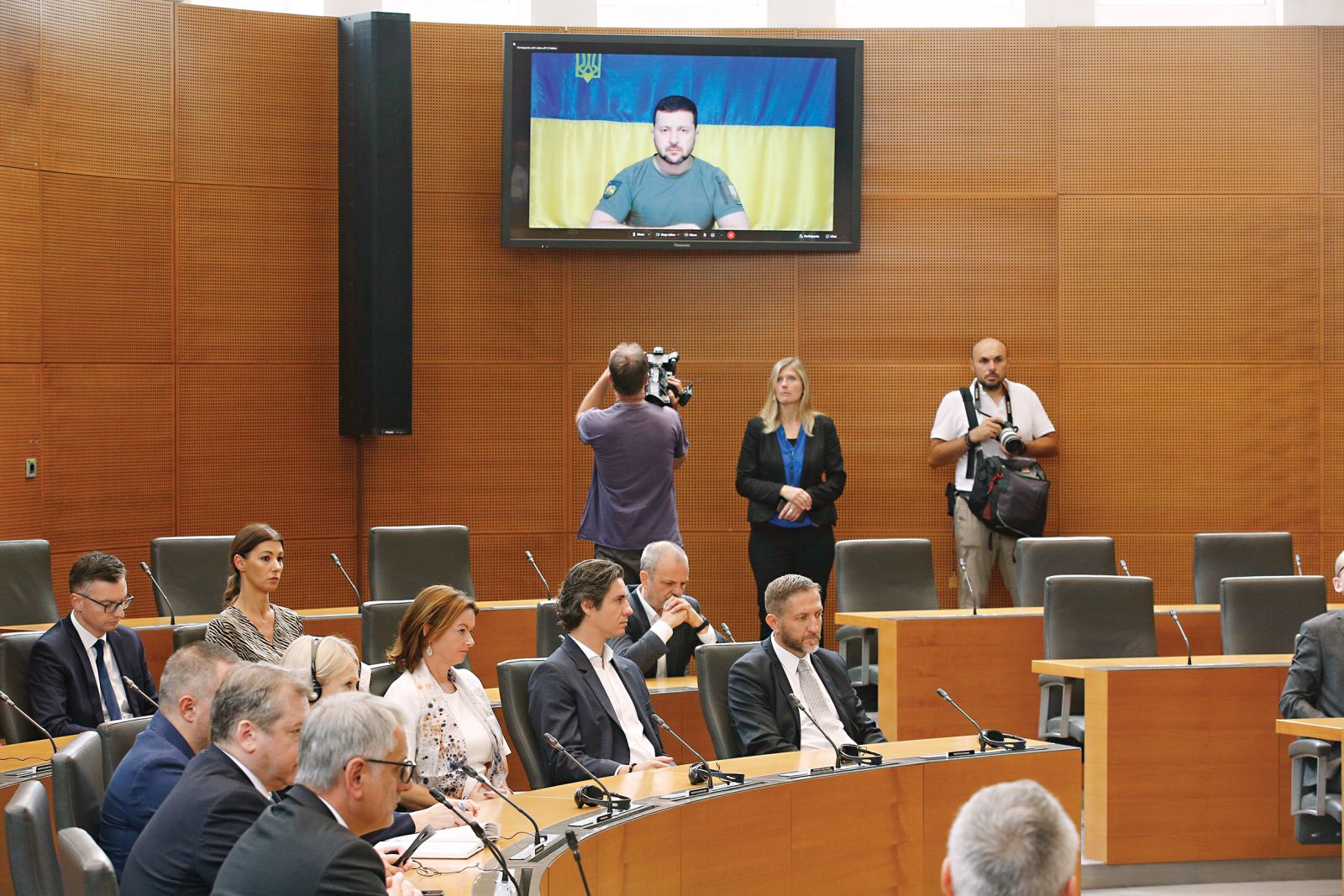 Volodimir Zelenski med nagovorom slovenskega političnega vodstva | Borut Krajnc