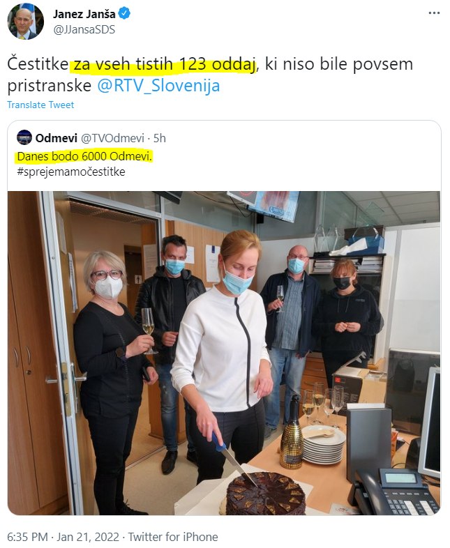 Janševa čestitka Odmevom na Twitterju